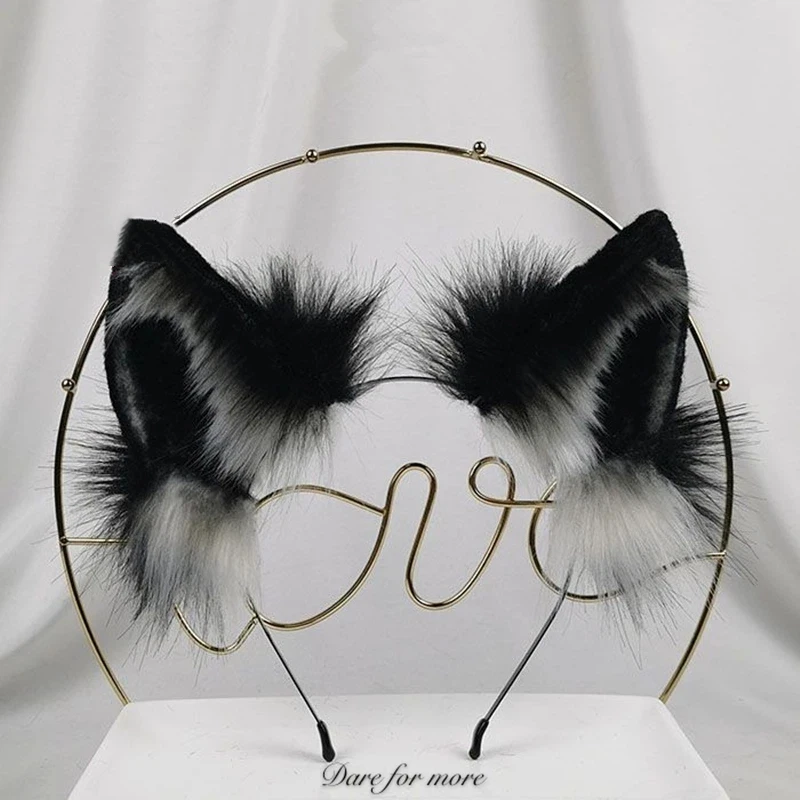 

Custom Hand Made Black Wolf Ears Hairhoop Headband Head KC Beast Lolita Party Game Christmas Halloween Cosplay Prop