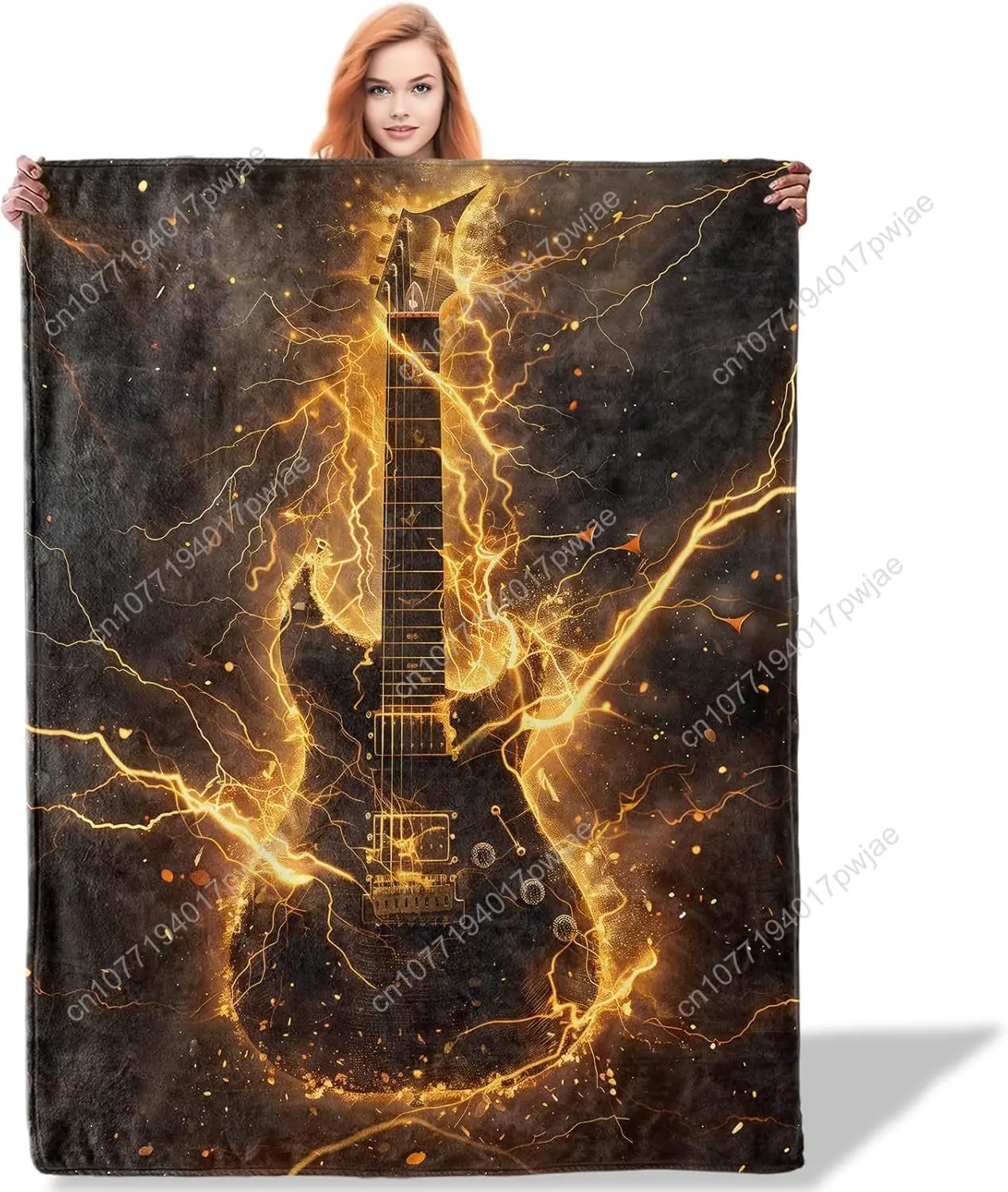 

Fiery Electric Guitar Throw Blanket Rock Music Theme Blankets Living Room Couch Home Sofa Decor Soft Flannel Custom blankets
