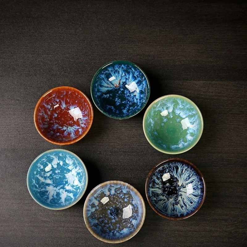 Ceramic Kiln Change Kung Fu Small Cup Colorful Brushed Tea Bowl Tea Cup Household Guest Cup Gifts Various Optional