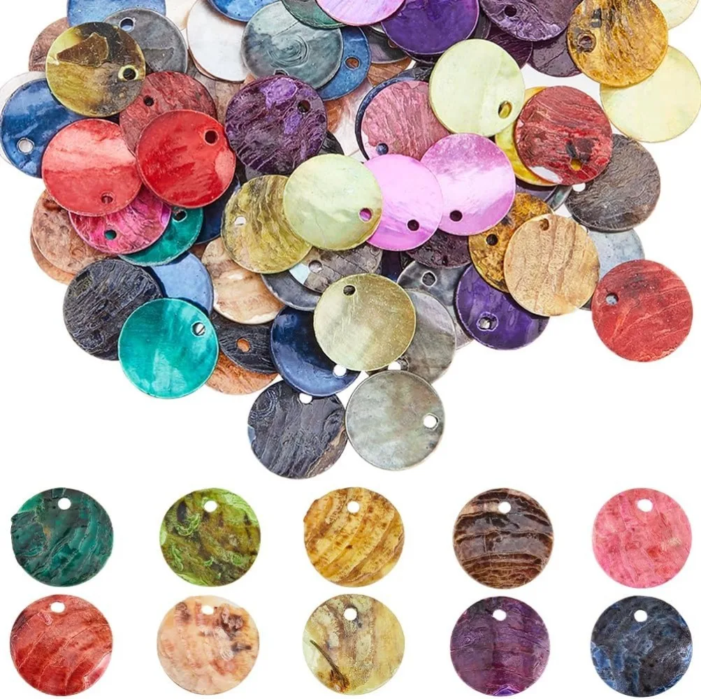 

1 Box 200Pcs 10 Colors 13mm Shell Charms Bulk Seashell Pendants Colorful Mother of Pearl Shell Beads Mussel Natural making kit