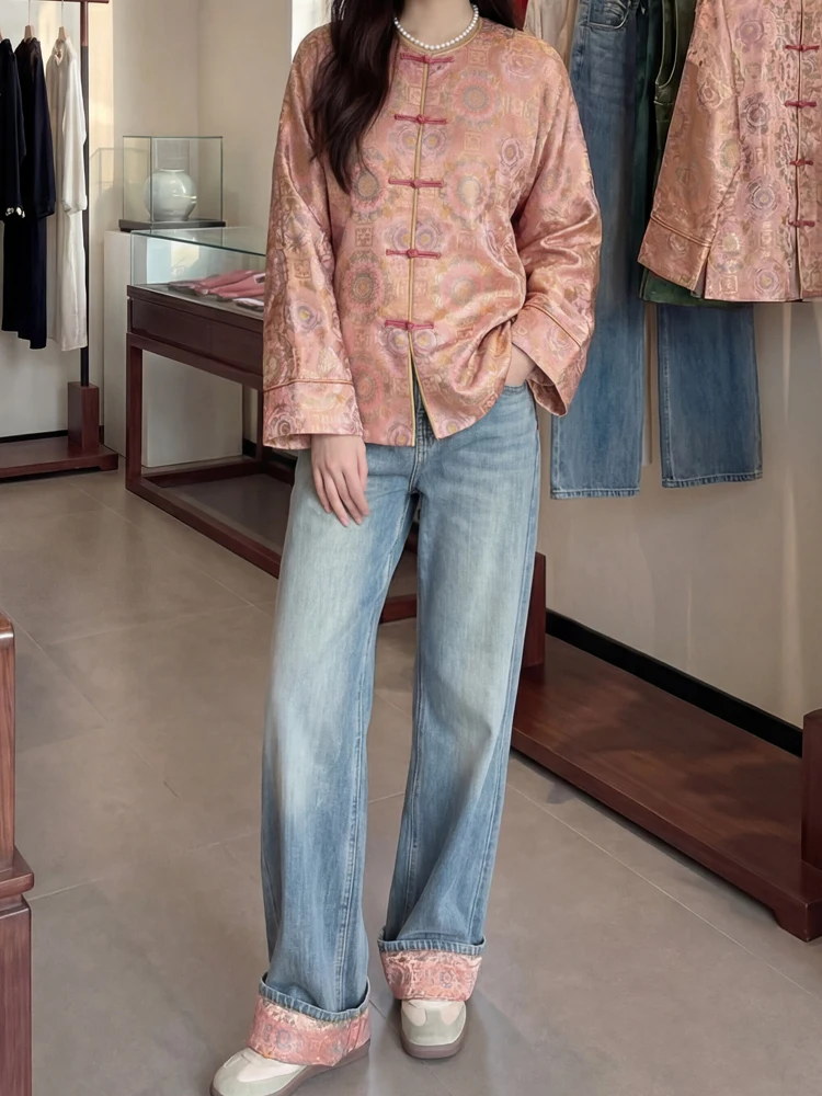 

Silk Song Jin Patchwork New Chinese Sle Women's Jeans High Waist Wide Leg Straight Cut Spring 2026 Early Faionable