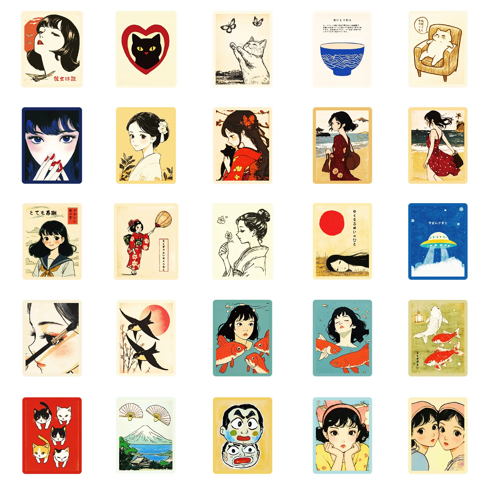 50PCS 일본 복고풍 만화 애니메이션 편지지 스티커 워터 컵 DIY 방수 장식 스티커
