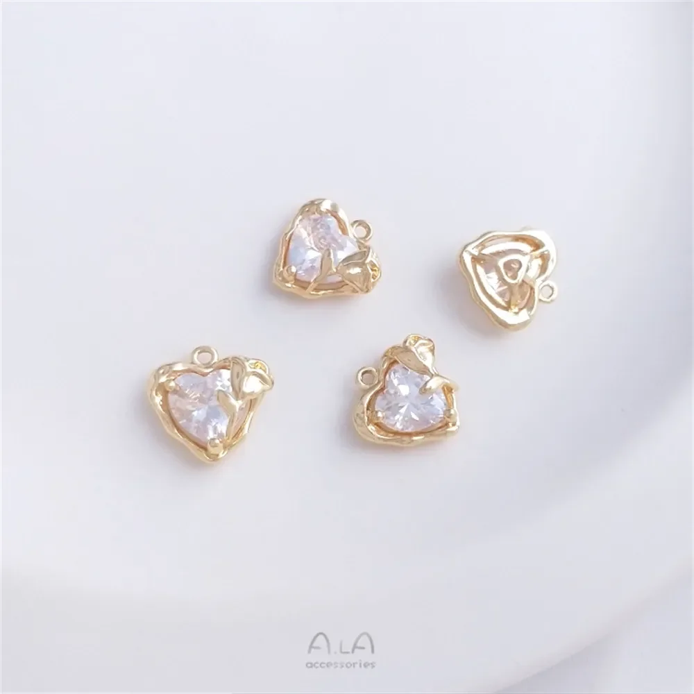 

14K gold inlay peach heart zirconia rose love pendant handmade diy earrings bracelet jewelry pendant