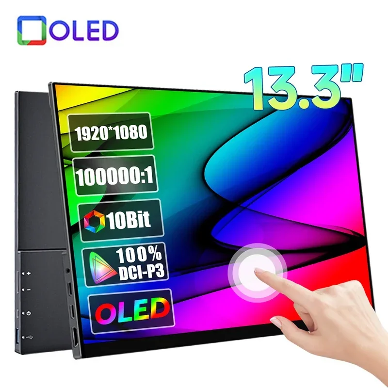 13.3 Inch OLED 100000:1 Ultra Clear Portable Monitor 1920*1080P 550Nit 10Bit HDR 1MS Gaming Display For PC Laptop Phone PS5 Xbox