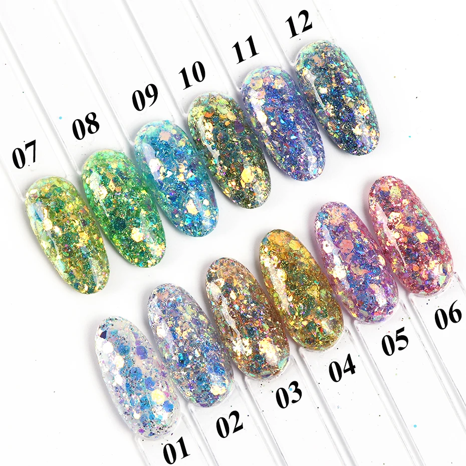 1 Box Nail Art Mermaid Glitter Flakes 3D Irregular Sequin AB Aurora Sparkly Hexagon Paillette Spangle Polish Manicure JIXKP01-12