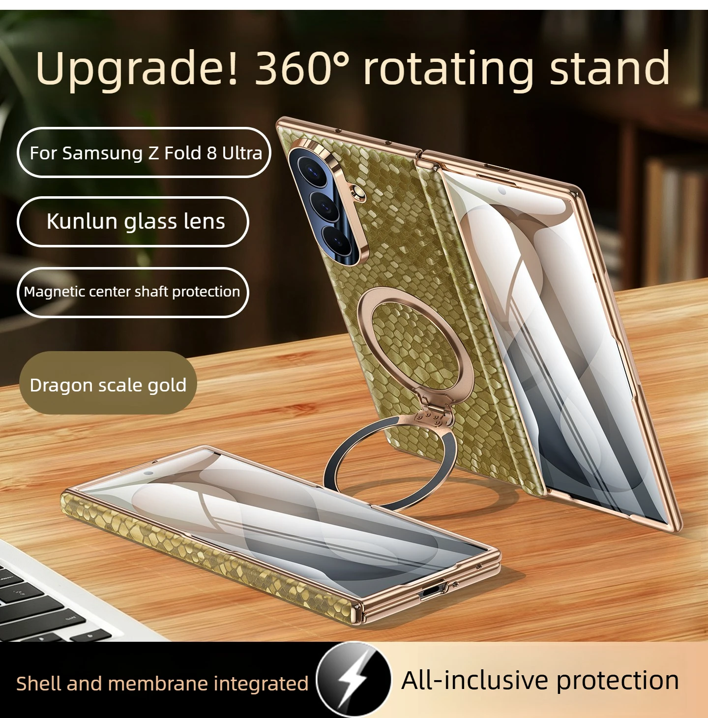 Genuine Leather 2in1 Phone Case for Samsung Z Fold 8 Ultra with Screen&hinge 360° Protector Magnetic Stand for SAM Z Fold8 7 6 5