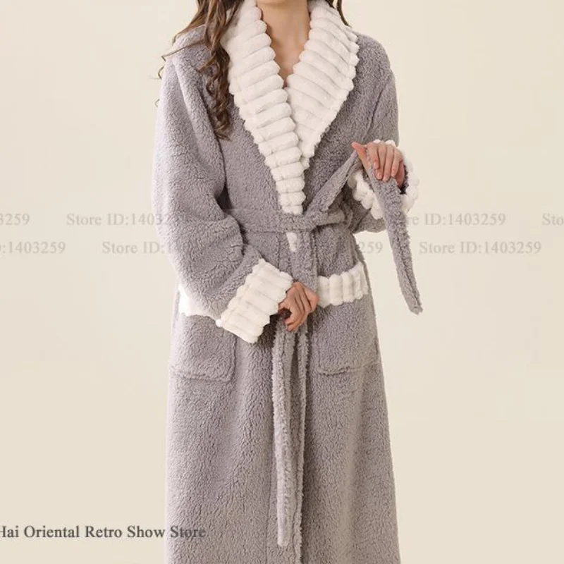 

Thicken Flannel Women's Robe Sleepwear Warm Coral Fleece Female Bathrobe Homewear Autumn Winter Loose Lounge Wear Nightwear