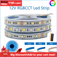 1-5M DC12V RGBCCT LED Light Strip 12MM SMD5050+2835/2IN1/5IN1 RGB+W+CW 60Leds/M 90Leds/M Waterproof Flexible Holilday Room Decor