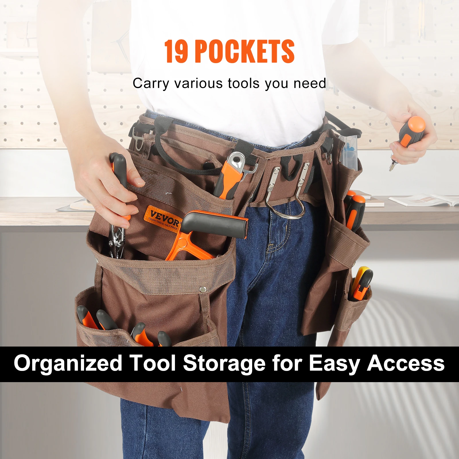 VEVOR 19 Pockets Multifunctional Tool Storage Bag Pouch Belt Electrician Toolkit Drill Waist Bag Wrench Screwdriver Tool Belt