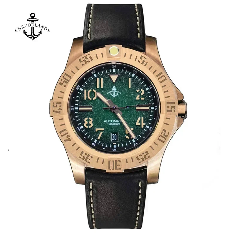 Hruodland Watch For Men NH35 Movement Automatic Mechanical Bronze Watches Sapphire Crystal 200m Waterproof Resistance Wristwatch