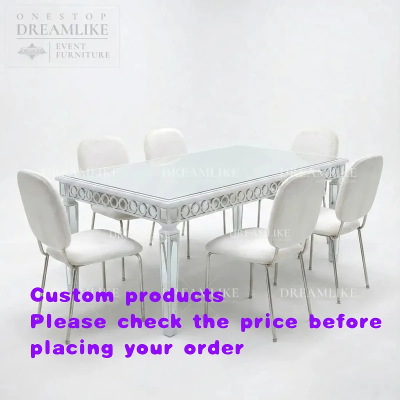 custom.Modern Rectangular Glass Top Iron Dining Table Event Rental Wedding Banquet Factory Direct Bulk Order Supplier