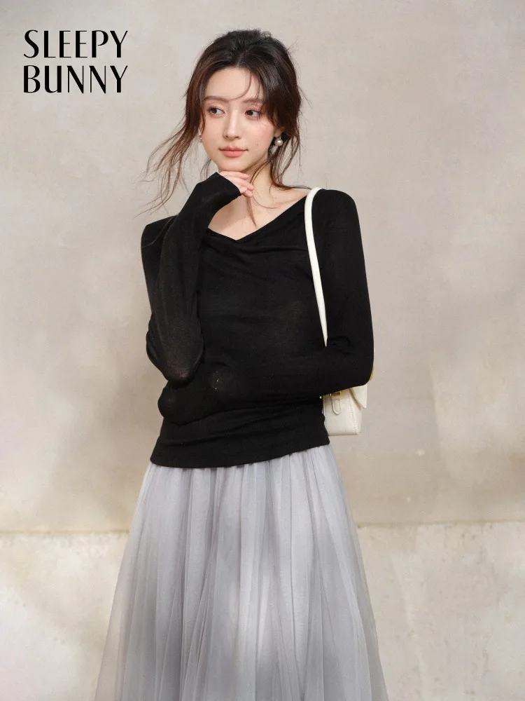 Women Slim Fit Base Layer Top Elegant Draped Neck Long Sleeve Tee Soft Stretchy T Shirt Autumn Winter Layering Inner Wear Blouse