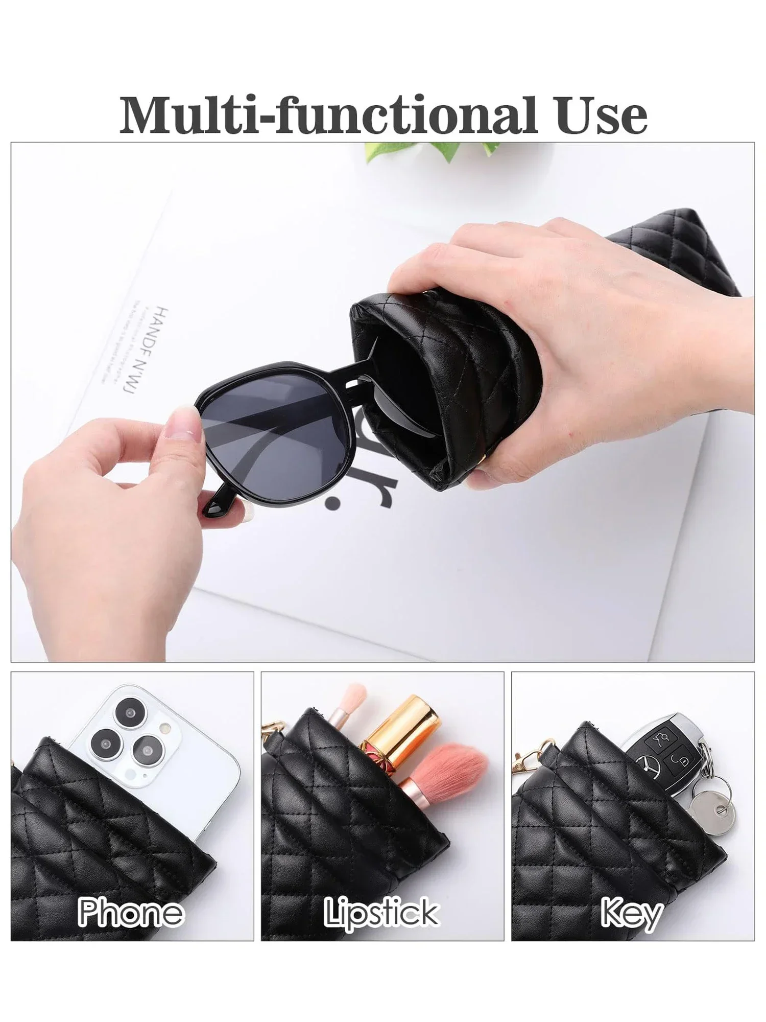 1 Stück Weiches PU-Doppel-Brillenetui Tragbares Squeeze-Top-Leder-Brillenetui Minimalistisches Argyle Anti-Kratz-Brillenaufbewahrungsetui – Detail 6