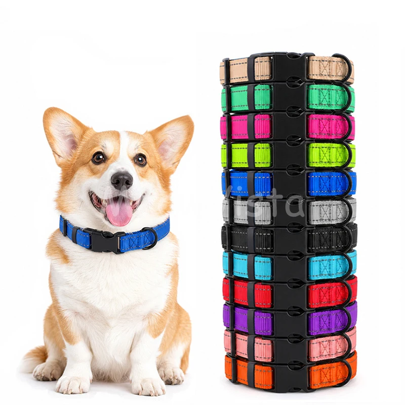 Multi-color Classic Reflective Nylon Dog Collar Lightweight Comfortable Adjustable Safety Pet Collar for Walking Dog Accessories