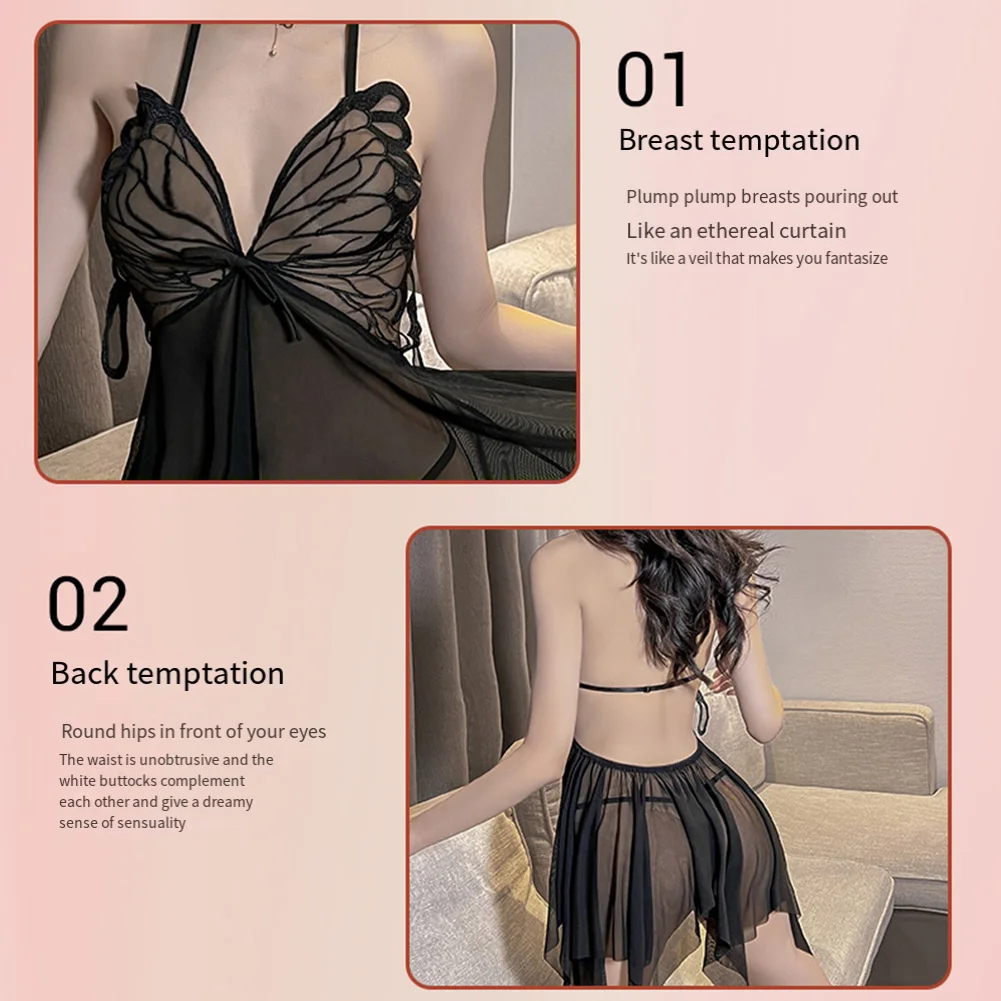 

Butterfly Mesh Lingerie Lace Nightdress For Holiday For Home Slight Stretch Solid Color Spring Summer Autumn Winter