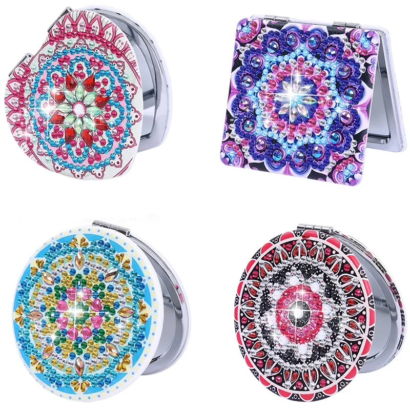 DIY Pocket Mirror Diamond Painting Portable Magnifying Folding Mirror For Women Girls