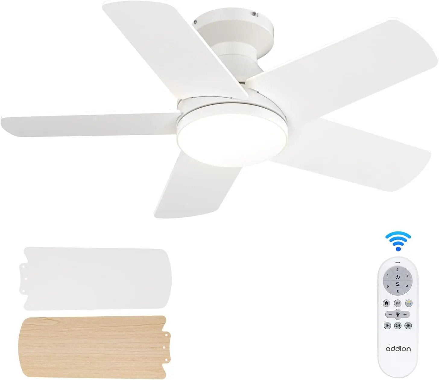 32" Low Profile Ceiling Fan with Light & Remote, Quiet, Dimmable, Reversible DC Motor, Flush Mount, 6 Speeds, 3CCT, for Bedroom/Indoor/Outdoor
