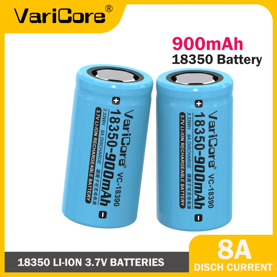 1-12 peças varicore VC-18390, bateria de lítio 18350 (cabeça plana)/recarregável/bateria de ferramenta/bateria de alimentação/tensão 3.7v/900mah