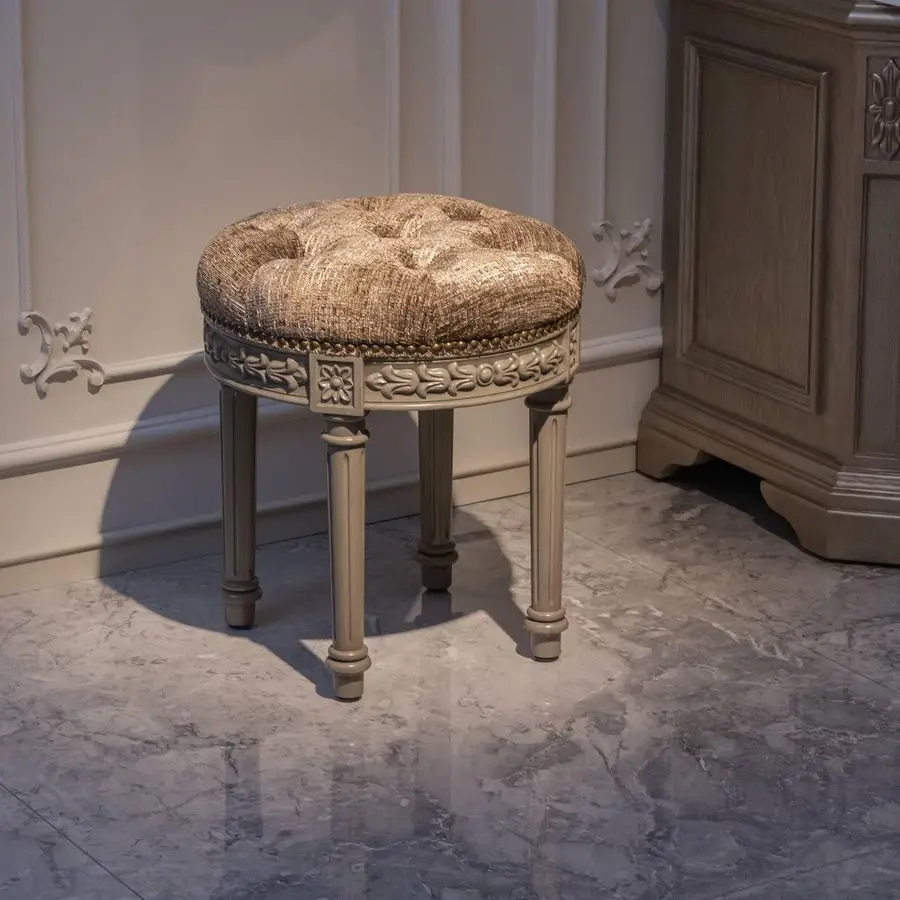 

Stool, French Vintage Square Stool with Cushion, Round Tufted Upholstered Stool for Living Room Dining Room Entryway, Makeup Foo