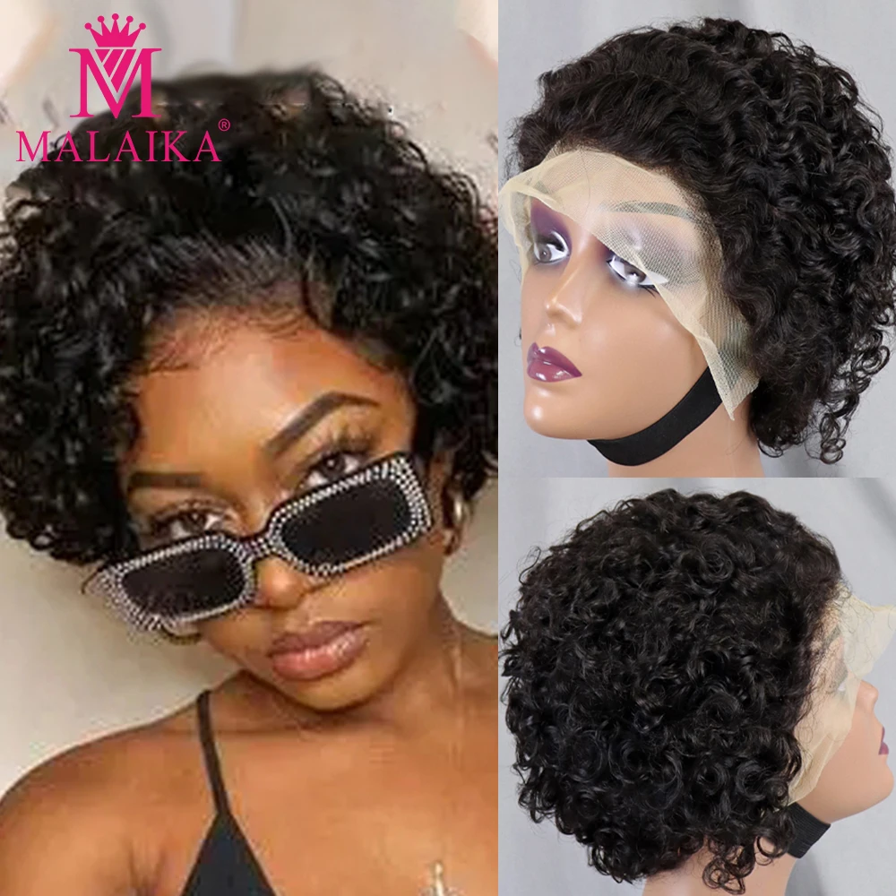 

Malaika Afro Human Hair Wigs 13x4 Lace Front Pixie Bouncy Curly Wigs 1BT99J# Ginger Wigs Brazilian Human Hair Wigs for Women