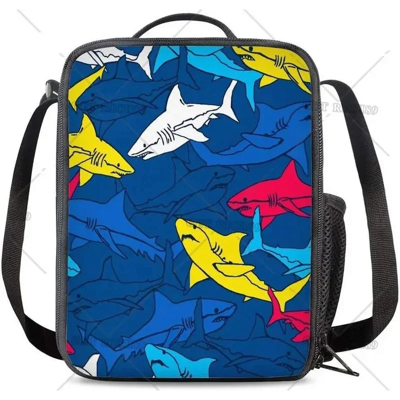 Fish Shark Insulated Lunch Box for Boys Kids Leakproof Reusable Blue Thermal Lunch Bag Ocean Animal for School Work