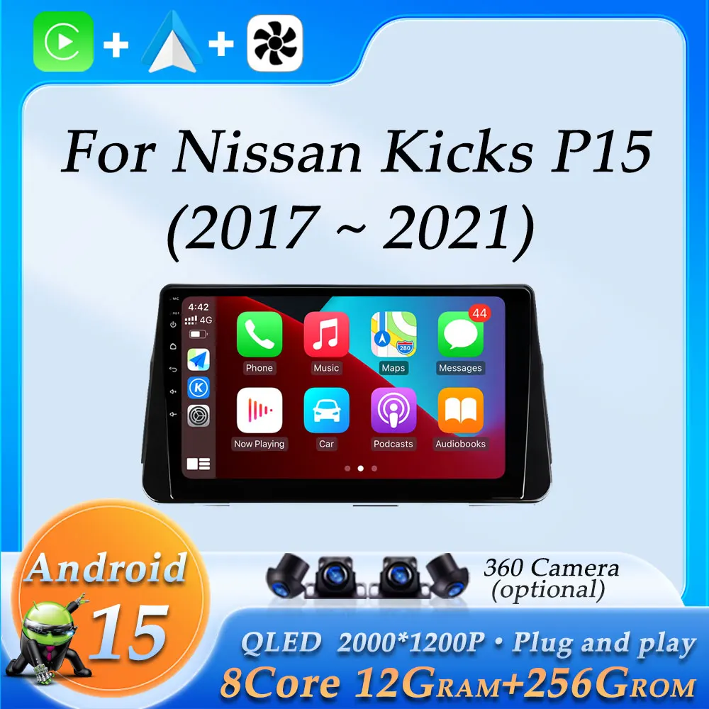 

Android 15 for Nissan Kicks P15 2017 - 2021 Wireless CarPlay Car Radio Multimedia Player DSP Stereo Split Screen Bluetooth WiFi