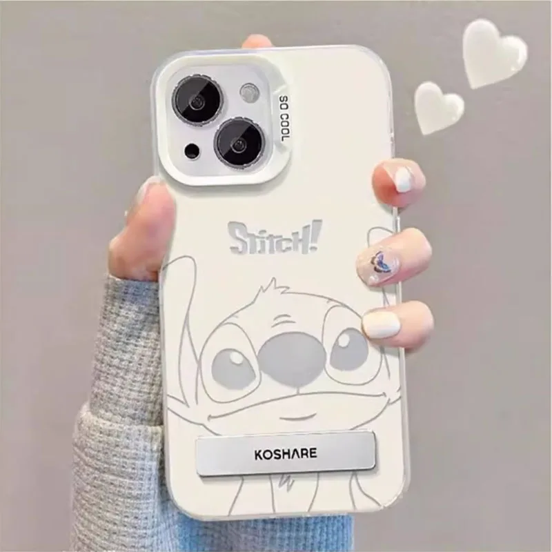 Disney Stitch Big Eye Cute Bracket Phone Case For iPhone 15 14 7 8 Plus 13 12 MINI 11 Pro Max XR XS X Lens Protective Back Cover