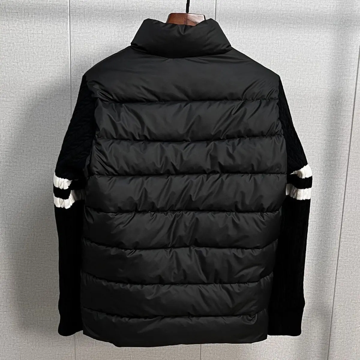 Winter New Fashion Brand High Sense Sweater Patchwork Ribs down Jacket Cotton-padded Clothes Outerwear Men's Net Red Ruffle H...