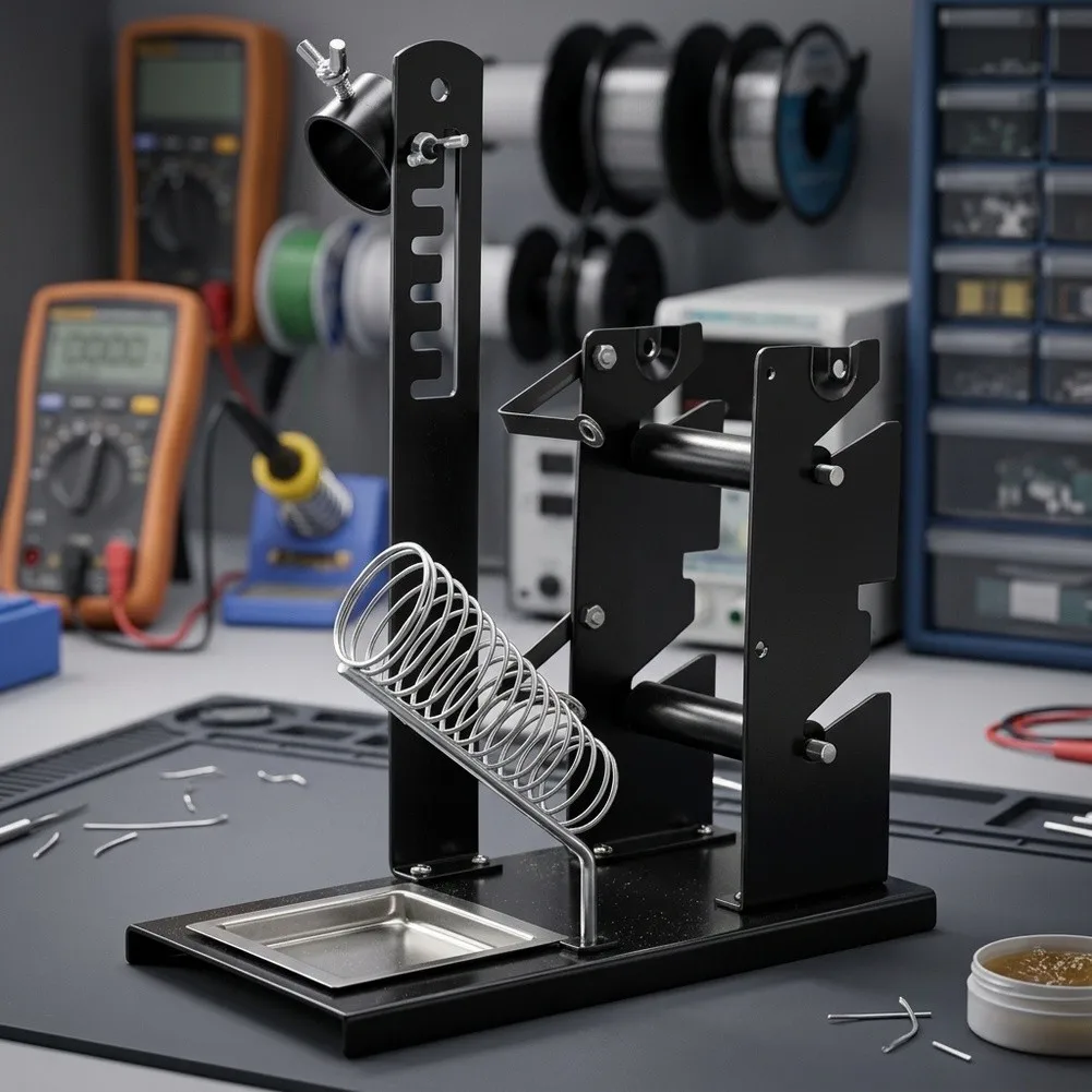 All Metal Dual Layer Soldering Iron Stand Adjustable Height Double Wire Spool Holder Stable Tool Rest For Welding Soldering Work