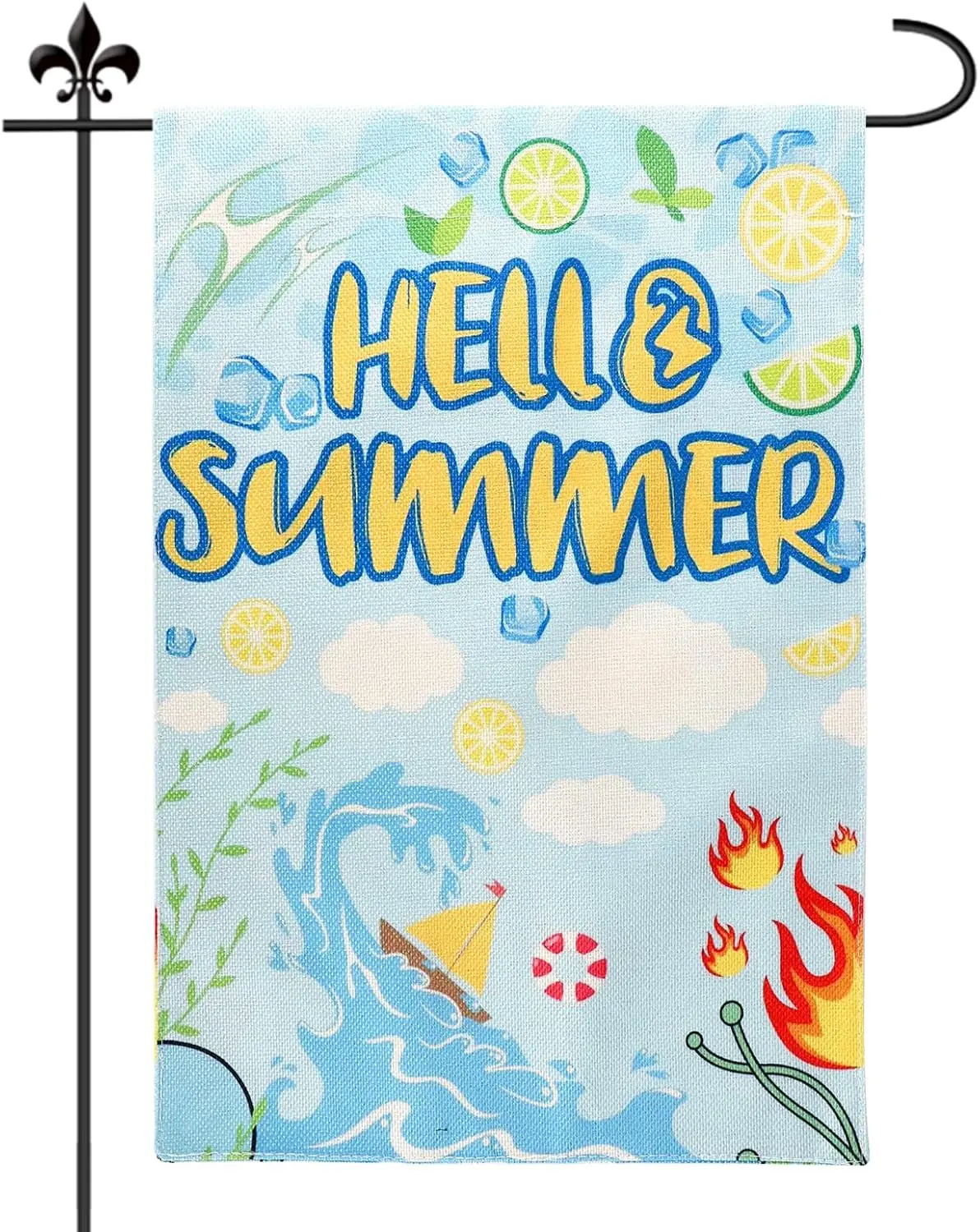 SAVITA Hello Summer Garden Flag, 12x18 Inch Double-Sided Vibrant Summer Flag Waves Lemon Ice Cube Burlap Beach Sign Seasonal SSL