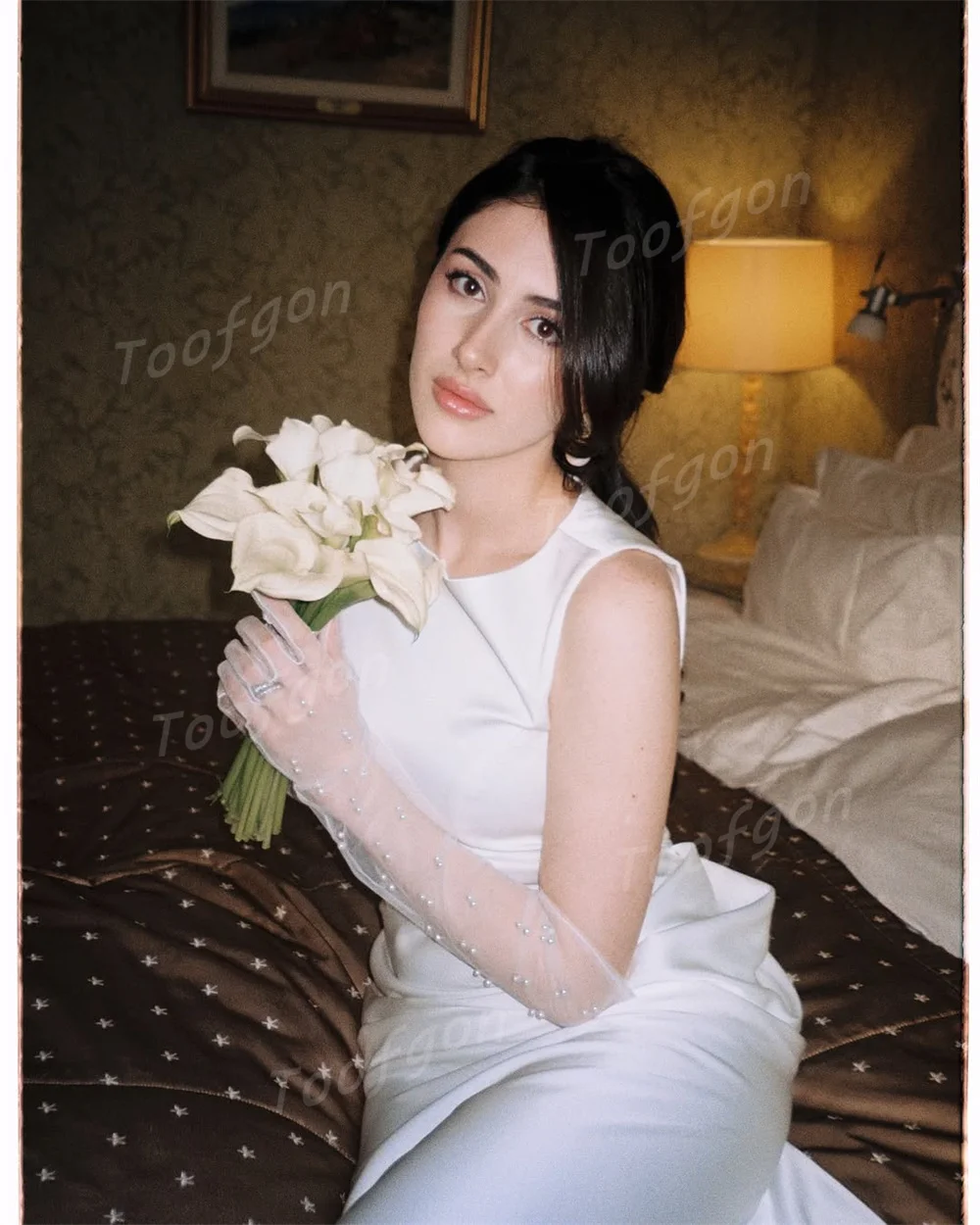 Toofgon Elegant O Neck Long Mermaid Beach Wedding Dresses Sleeveless Satin Sweep Train Bride Gown Customized Bridal Party Dress