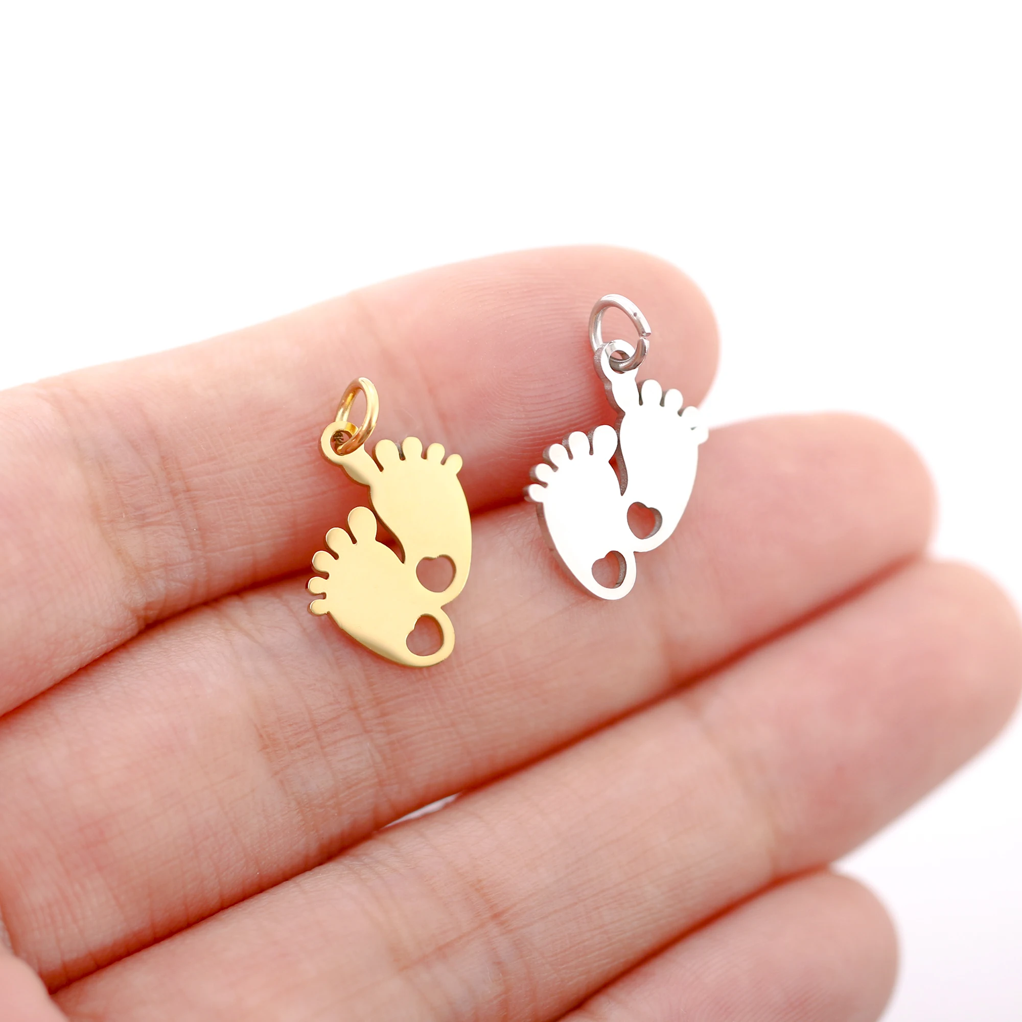 5Pcs/Lot Fat Foot Charms Stainless Steel Footprint Pendants Fadeless DIY Necklace Bracelet Jewelry Making Thanksgiving Day Gifts