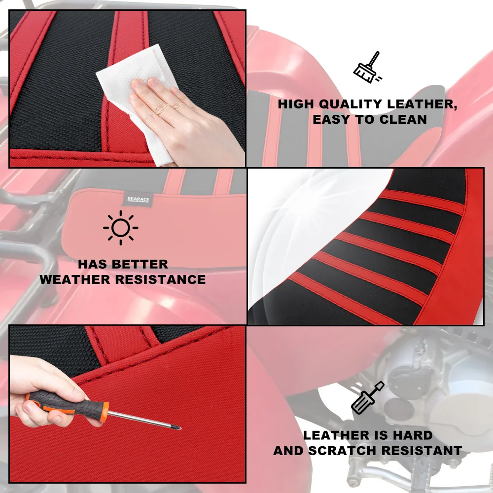 دراجة نارية مخطط قبضة القابض مقعد لهوندا ATC 250 ATC250 ES كبير أحمر 1985 بولي كلوريد الفينيل الجلود مقاوم للماء مقعد السرج غطاء الوسادة