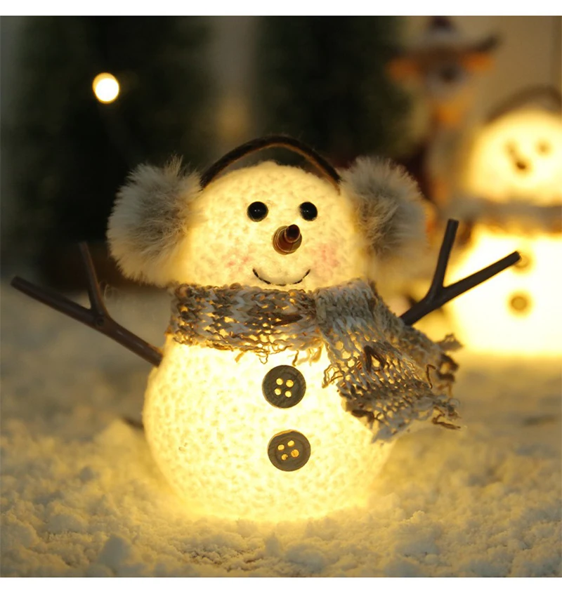 Christma Snowman Ornament with Built-in Light Plush Snowman Doll Night Light Table Decoration Set Battery Christmas Gift
