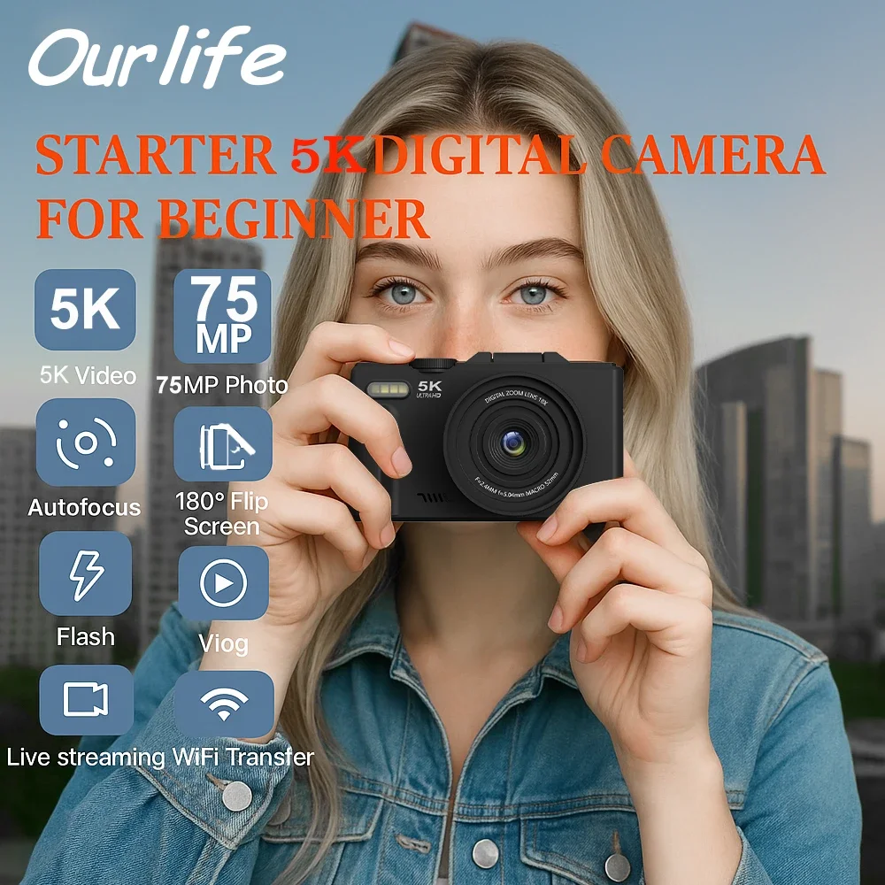 كاميرا تصوير رقمية مدمجة 5K 18X تكبير رقمي عتيق مسجل فيديو مدونة فيديو يوتيوب 180 ° كاميرا ويب واي فاي بشاشة قابلة للطي #2