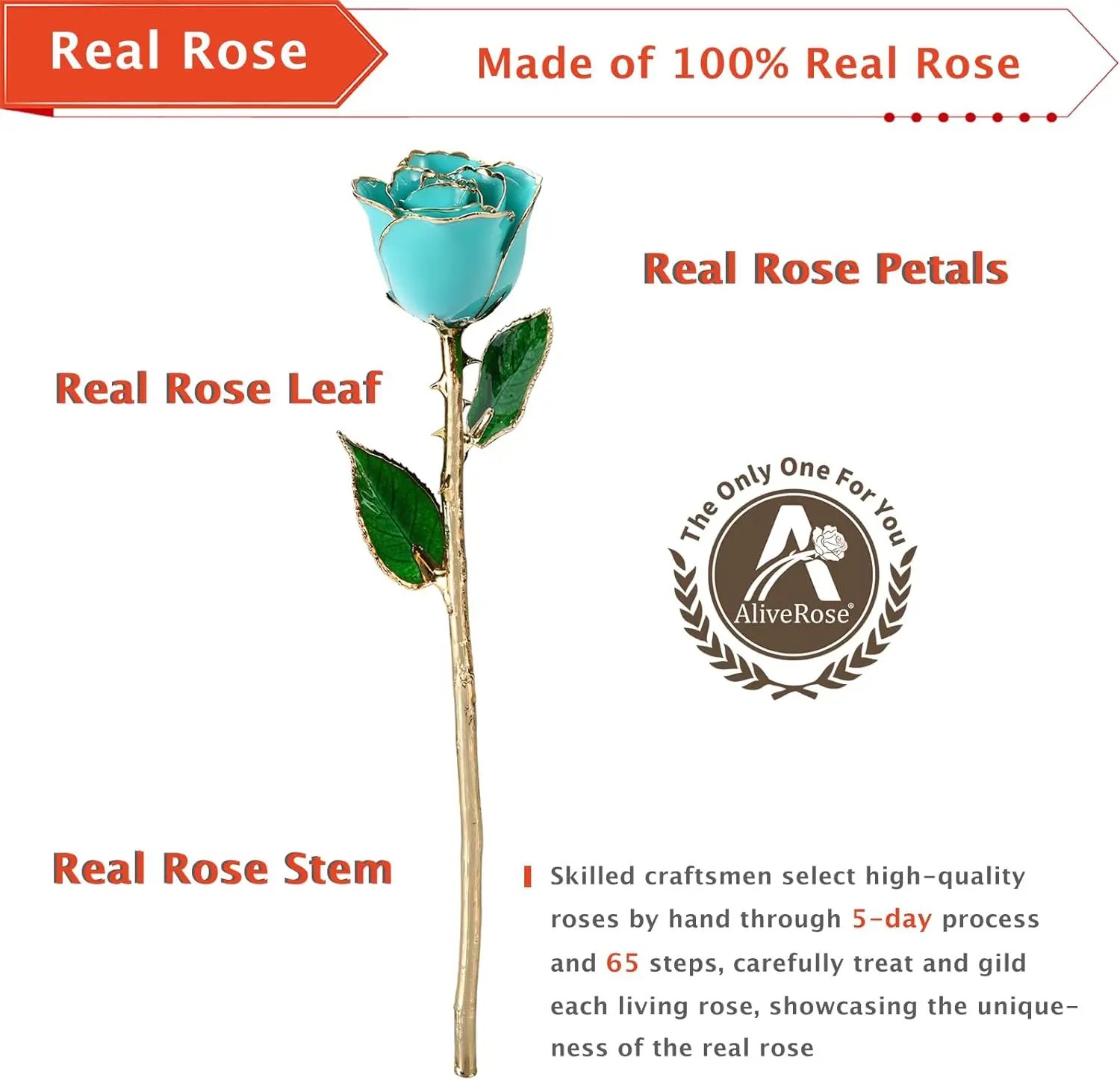 Anniversary Day Gift for Momen Rose, 24K Gold Dipped Rose Made from Real Rose - Unique Design Gold Plated Rose for Valentines Gi