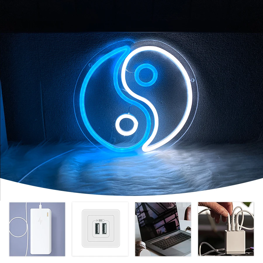 음양 네온사인, LED 태극 아이콘, USB 전원, 방, 집, 게임룸 및 맨케이브의 예술적 장식에 사용.