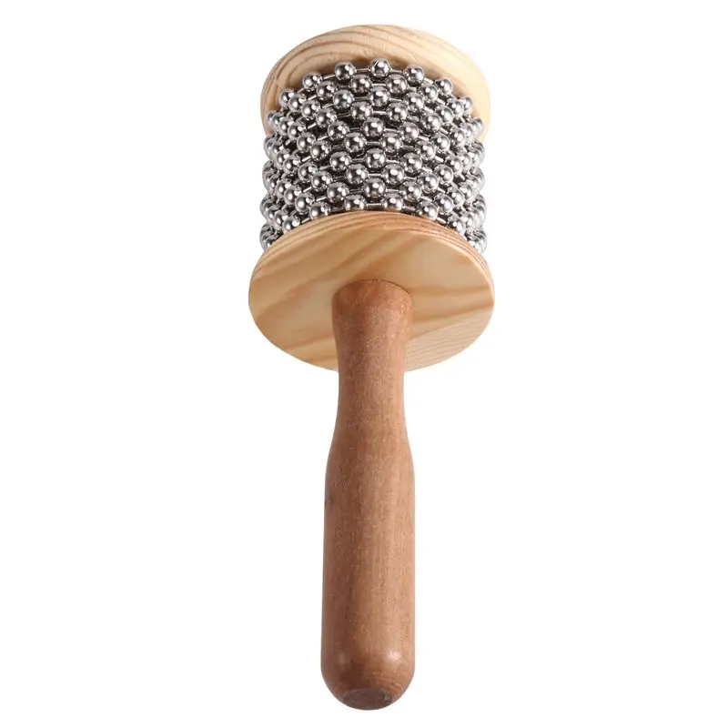 ABHS-Stainless Steel Beads Wooden Cabasa Wooden Handle Rhythmic Percussion Hand Cabasa Music Education Toddlers Hand Crank