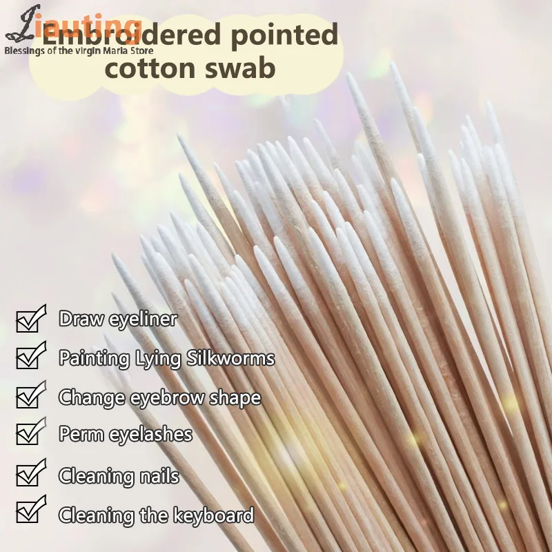 100Pcs Disposable Ultra-small Cotton Swab Brush Lint Free Micro Wood Makeup Brushes Eyelash Extension Glue Removing Tools