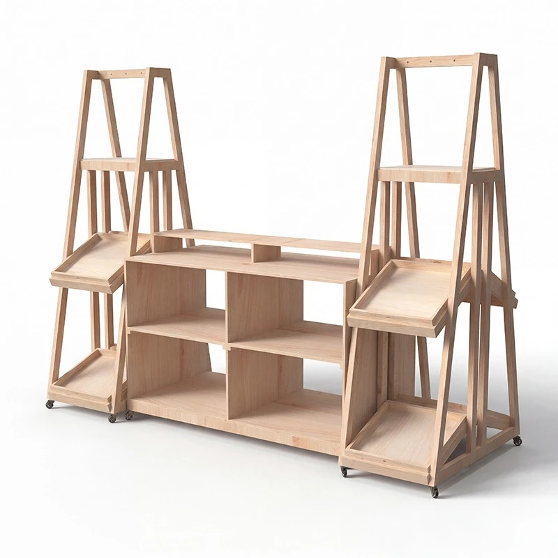 Mobile solid wood shelves, picture book display racks, display racks with wheels, multi-layer shelves