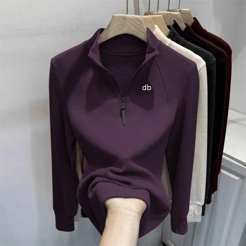 2026 New Fashion Casual Women's Long-Sleeved Sweatshirt Half-Neck Half-Zip Innerwear for Outerwear Suitable for Fitness