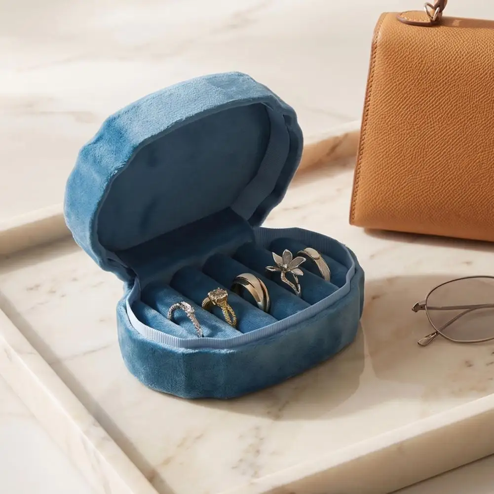 Velvet Ring Box for Proposal Ring Box for Ceremony Velvet Mini Ring Box with Multi Slots Organizer Oval Portable Jewelry Storage