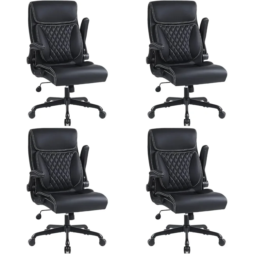 

Ergonomic Office Chair Set of 4, with Lumbar Support, Flip-up Armrests and Adjustable Height, PU Leather High Back Office Chair