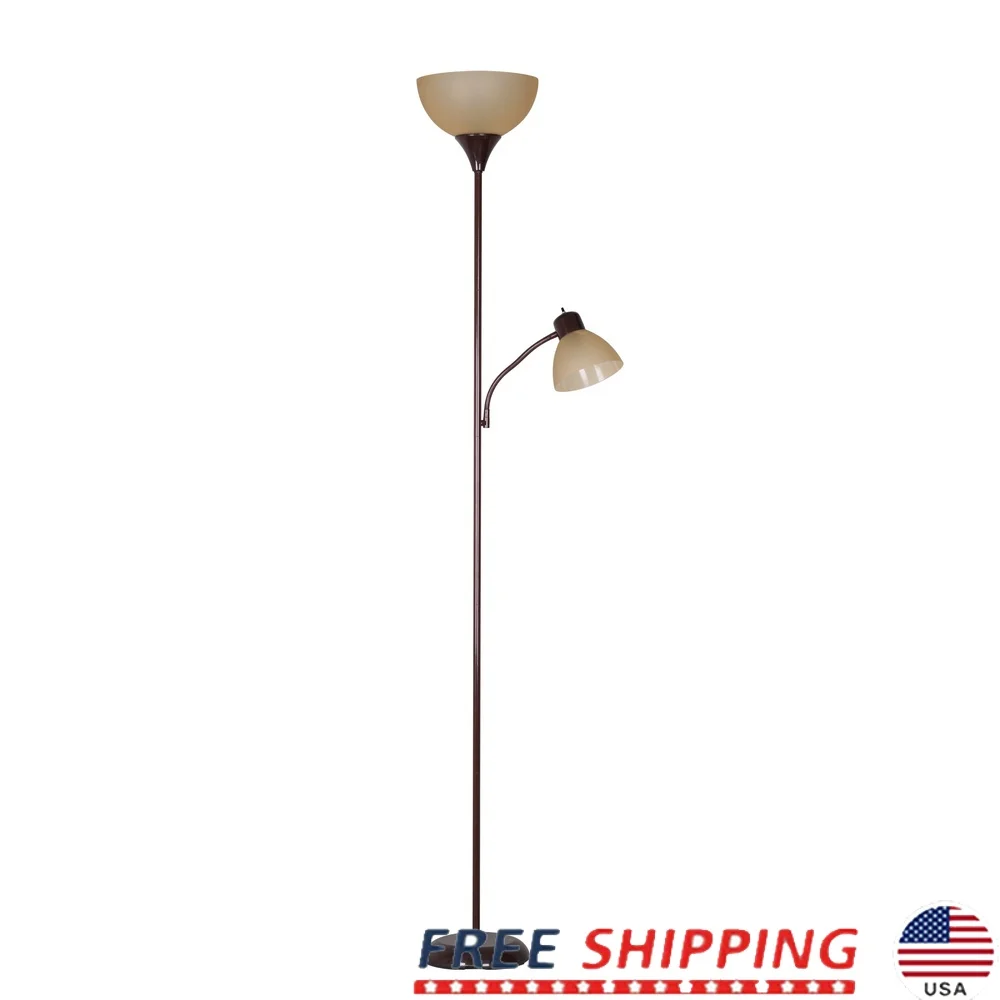 

72-дюймовый коричневый торшер с регулируемой лампой для чтения, современный дизайн, гостиная, спальня, домашний офис, пространство для колледжа