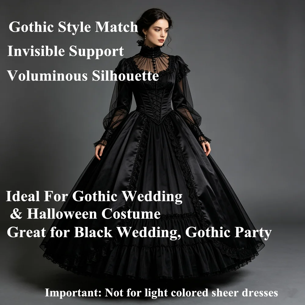 Black White 4‑Layer Boneless Hard Tulle Petticoat A‑Line Crinoline Underskirt for Gothic Gown Wedding Dress Halloween Cosplay