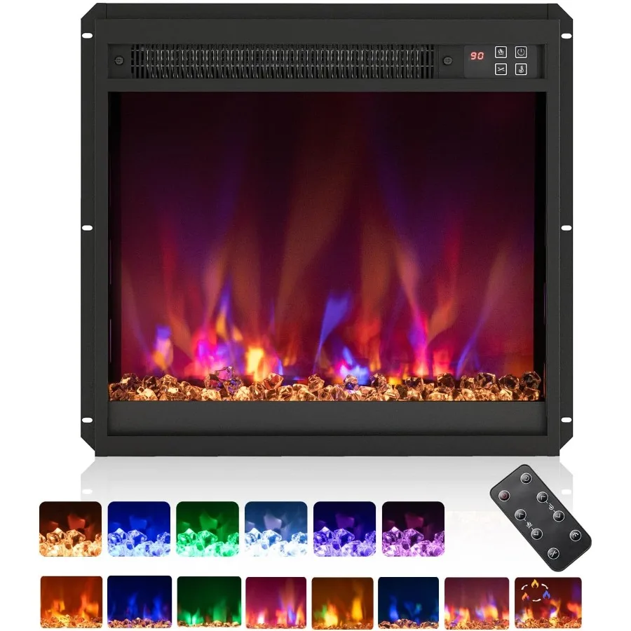 

18 электрических каминовых вставок для внутреннего использования с 8 пламенными цветами и 6 желтыми цветами кровати, пультом дистанционного управления, 9-часовым таймером, декор термостата