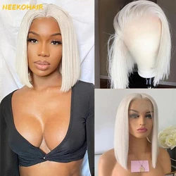 Perruque Bob Lace Front Wig brésilienne naturelle, cheveux courts lisses, blond platine, 13x4, #60 document