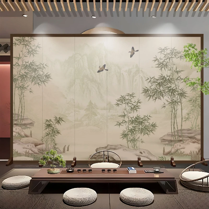 

New Chinese screen partition office hotel home landscape painting folding mobile background wall