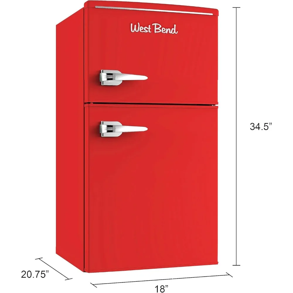 Mini Fridge with Freezer Retro-Styled for Home Office or Dorm, Manual Defrost and Adjustable Temperature, 3 Cu.Ft, Red