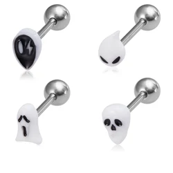 1/4pcs Ghosts Skull Tongue Piercing Ring Barbell Simple Punk Style Body Jewelry Halloween Decoration 14 Gauge